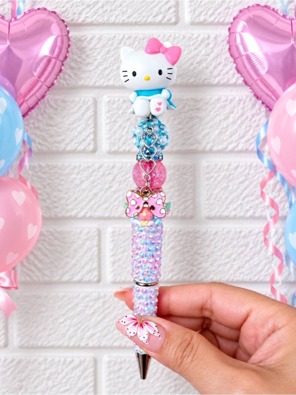 Hello Kitty Pink and Blue Beaded Ballpoint Pen